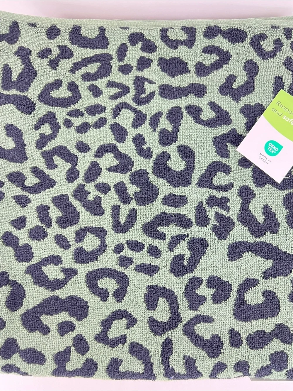 Tahari Home Bath Towel Set Green Black Leopard Print Soft 100% Cotton 8 Pc NEW